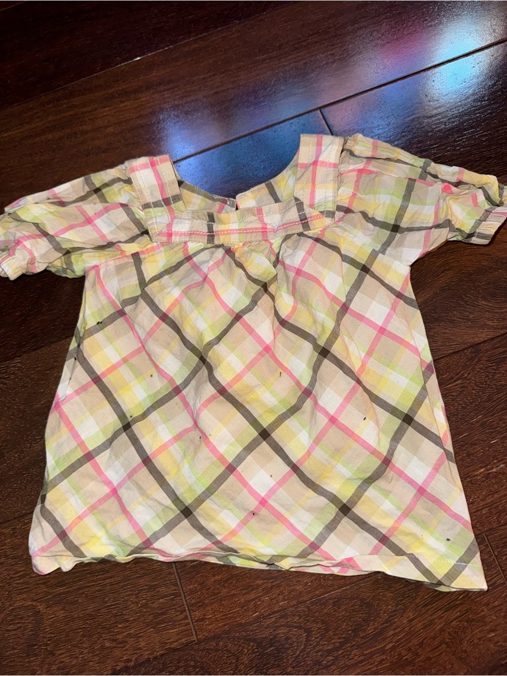 Cherokee Girls Plaid Short-Sleeve Top in Pink, Yellow & Green